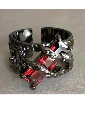 Black Wrap Snake Ring Red Crystal Zirconia Stone Goth Edgy Vamp Unisex Trendy